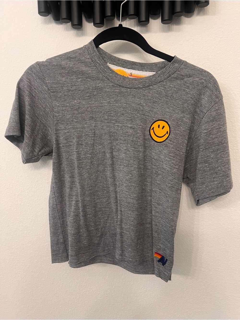 Aviator Nation Grey Short Sleeve Tee with Yellow Smiley Patch